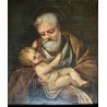 ANTICO DIPINTO OLIO TAVOLA San Giuseppe  GESù BAMBINO RELIGIOSO ARTE SACRA '700