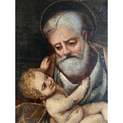 ANTICO DIPINTO OLIO TAVOLA San Giuseppe  GESù BAMBINO RELIGIOSO ARTE SACRA '700