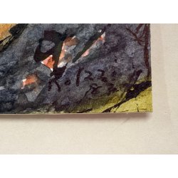 DISEGNO ASTRATTO CHINA ACQUERELLO su CARTONCINO Renzo Izzi  11 x 16 cm 1984