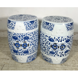 ANTICA COPPIA SGABELLO DA GIARDINO CINESE FAMILLE ROSE SEDIA FIORI 47 CM DIPINTO