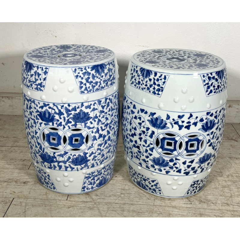 ANTICA COPPIA SGABELLO DA GIARDINO CINESE FAMILLE ROSE SEDIA FIORI 47 CM DIPINTO