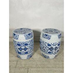 ANTICA COPPIA SGABELLO DA GIARDINO CINESE FAMILLE ROSE SEDIA FIORI 47 CM DIPINTO