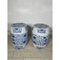 ANTICA COPPIA SGABELLO DA GIARDINO CINESE FAMILLE ROSE SEDIA FIORI 47 CM DIPINTO