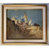 ANTICO QUADRO OLIO TAVOLA A. Soressi GENERE PAESAGGIO PASTORELLE GREGGE CAPRETTE