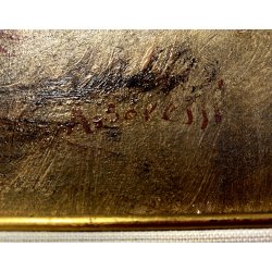 ANTICO QUADRO OLIO TAVOLA A. Soressi GENERE PAESAGGIO PASTORELLE GREGGE CAPRETTE