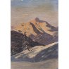 ANTICO DIPINTO OLIO TAVOLA PAESAGGIO MONTANO ALPI MONTE ROSA TRAMONTO PRIMO '900