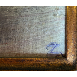 ANTICO DIPINTO OLIO TAVOLA PAESAGGIO MONTANO ALPI MONTE ROSA TRAMONTO PRIMO '900