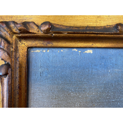 ANTICO DIPINTO OLIO TAVOLA PAESAGGIO MONTANO ALPI MONTE ROSA TRAMONTO PRIMO '900