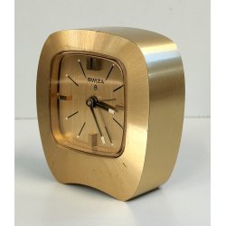 Swiza 8 days OROLOGIO TAVOLO DORATO con SUONERIA anni 70 Old Alarm Desk Clock