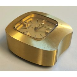 Swiza 8 days OROLOGIO TAVOLO DORATO con SUONERIA anni 70 Old Alarm Desk Clock