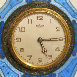 Atlanta OROLOGIO TAVOLO Art Déco OTTONE SMALTATO epoca 900 GUILLOCHE Desk Clock