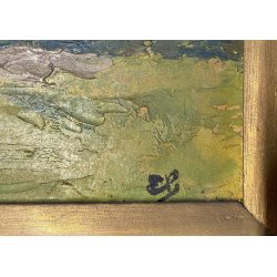 ANTICO PICCOLO DIPINTO OLIO "Albero con maiale" E.B. PAESAGGIO AGRESTE SICILIA