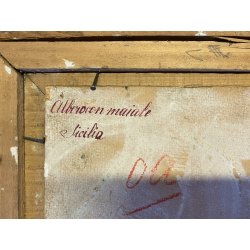 ANTICO PICCOLO DIPINTO OLIO "Albero con maiale" E.B. PAESAGGIO AGRESTE SICILIA