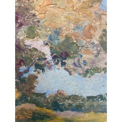 ANTICO PICCOLO DIPINTO OLIO "Albero con maiale" E.B. PAESAGGIO AGRESTE SICILIA