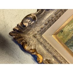 ANTICO PICCOLO DIPINTO OLIO "Albero con maiale" E.B. PAESAGGIO AGRESTE SICILIA