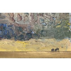 ANTICO PICCOLO DIPINTO OLIO  E.B. "Veduta di Patti" "Paese controluce" SICILIA