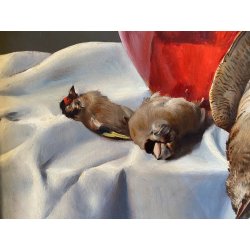 QUADRO DIPINTO OLIO Ugo Celada NATURA MORTA COMPOSIZIONE VASO VETRO CACCIAGIONE