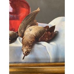 QUADRO DIPINTO OLIO Ugo Celada NATURA MORTA COMPOSIZIONE VASO VETRO CACCIAGIONE