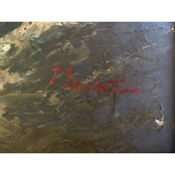 GRANDE ANTICO DIPINTO OLIO F. Sacchetti  PAESAGGIO MONTANO DOLOMITI ALPEGGIO 900