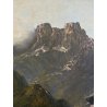 GRANDE ANTICO DIPINTO OLIO F. Sacchetti  PAESAGGIO MONTANO DOLOMITI ALPEGGIO 900