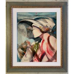 DIPINTO OLIO TELA Brescianini da Rovato "Figure" RITRATTO DONNA CON CAPPELO '900