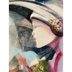 DIPINTO OLIO TELA Brescianini da Rovato "Figure" RITRATTO DONNA CON CAPPELO '900