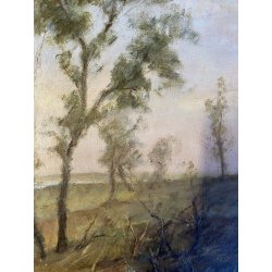 ANTICO DIPINTO OLIO G. Masseroni SCENA di CACCIA PAESAGGIO CAMPAGNA UCCELLI '900