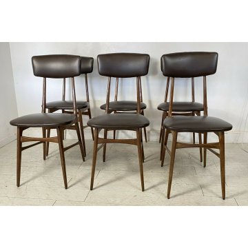 SET 6 SEDIE VINTAGE DESIGN LEGNO SKY CHAIR 1960 MADE IN ITALY STILE ICO PARISI 