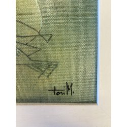 QUADRO DIPINTO OLIO Mario Tosi  COMPOSIZIONE ASTRATTA PESCI BRICOLE VENEZIA '900