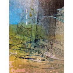 QUADRO DIPINTO OLIO Mario Tosi  COMPOSIZIONE ASTRATTA PESCI BRICOLE VENEZIA '900