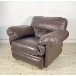 POLTRONA Frau Tito Agnoli MOD. Poppy DESIGN 1970 LEGNO PELLE ITALY SPACE AGE