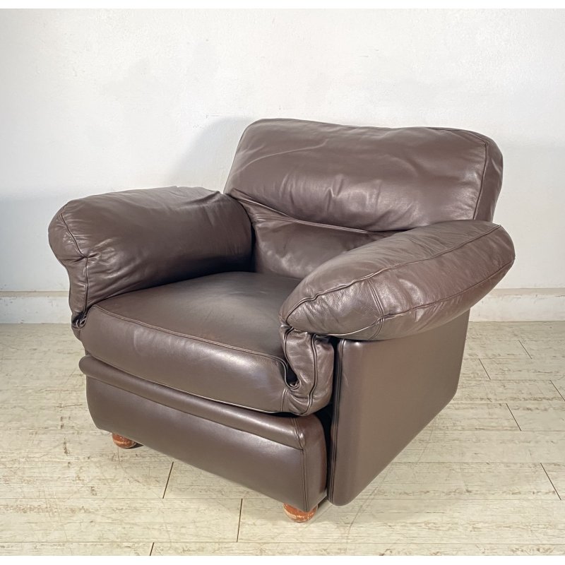 POLTRONA Frau Tito Agnoli MOD. Poppy DESIGN 1970 LEGNO PELLE ITALY SPACE AGE