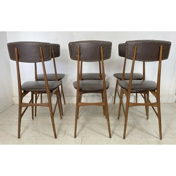 SET 6 SEDIE VINTAGE DESIGN LEGNO SKY CHAIR 1960 MADE IN ITALY STILE ICO PARISI 