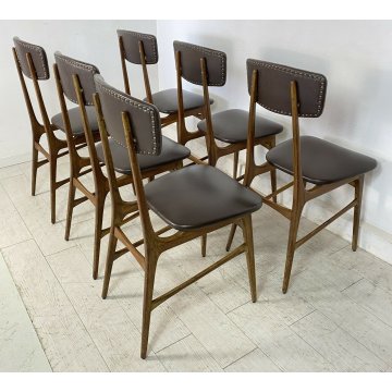 SET 6 SEDIE VINTAGE DESIGN LEGNO SKY CHAIR 1960 MADE IN ITALY STILE ICO PARISI 
