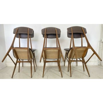 SET 6 SEDIE VINTAGE DESIGN LEGNO SKY CHAIR 1960 MADE IN ITALY STILE ICO PARISI 