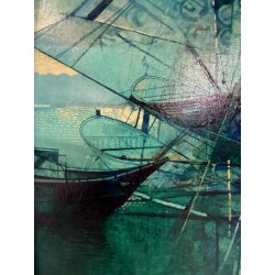 QUADRO DIPINTO OLIO ASTRATTO Mario Tosi  COMPOSIZIONE PESCI BRICOLE VENEZIA '900