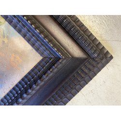 GRANDE ANTICO DIPINTO OLIO SCORCIO BORGO MONTANO CORNICE GUILLOCHE epoca '800