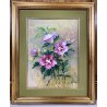 QUADRO DIPINTO OLIO N. Stucchi NATURA MORTA BOUQUET FIORI di IBISCO VIOLA '900