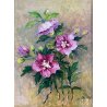QUADRO DIPINTO OLIO N. Stucchi NATURA MORTA BOUQUET FIORI di IBISCO VIOLA '900