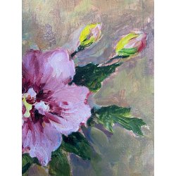 QUADRO DIPINTO OLIO N. Stucchi NATURA MORTA BOUQUET FIORI di IBISCO VIOLA '900