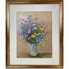 QUADRO DIPINTO OLIO N. Stucchi NATURA MORTA BOUQUET FIORI di CAMPO in VASO '900