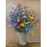 QUADRO DIPINTO OLIO N. Stucchi NATURA MORTA BOUQUET FIORI di CAMPO in VASO '900