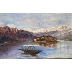 GRANDE QUADRO DIPINTO OLIO M. Pavesi "Isola Pescatori" PAESAGGIO LAGO MAGGIORE