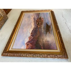 GRANDE QUADRO DIPINTO OLIO M. Pavesi "Isola Pescatori" PAESAGGIO LAGO MAGGIORE