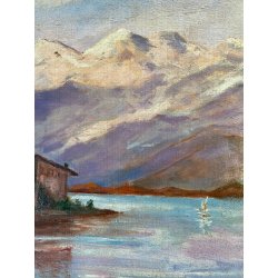 GRANDE QUADRO DIPINTO OLIO M. Pavesi "Isola Pescatori" PAESAGGIO LAGO MAGGIORE