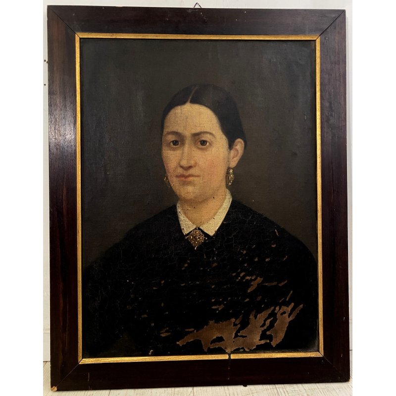 ANTICO DIPINTO OLIO TELA RITRATTO FEMMINILE SIGNORA NOBILDONNA EPOCA '800