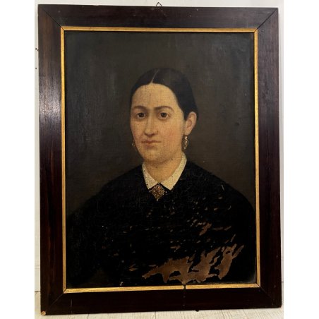 ANTICO DIPINTO OLIO TELA RITRATTO FEMMINILE SIGNORA NOBILDONNA EPOCA '800