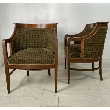 ANTICA COPPIA POLTRONA POZZETTO IMPERO POLTRONCINE BIDERMEIER MOGANO 1800 EPOCA