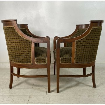 ANTICA COPPIA POLTRONA POZZETTO IMPERO POLTRONCINE BIDERMEIER MOGANO 1800 EPOCA