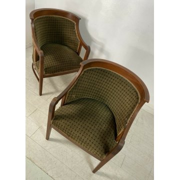 ANTICA COPPIA POLTRONA POZZETTO IMPERO POLTRONCINE BIDERMEIER MOGANO 1800 EPOCA